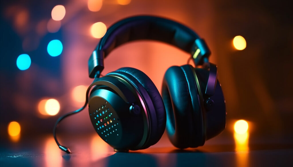 glowing headphones illuminate the vibrant nightclub scene generated by ai